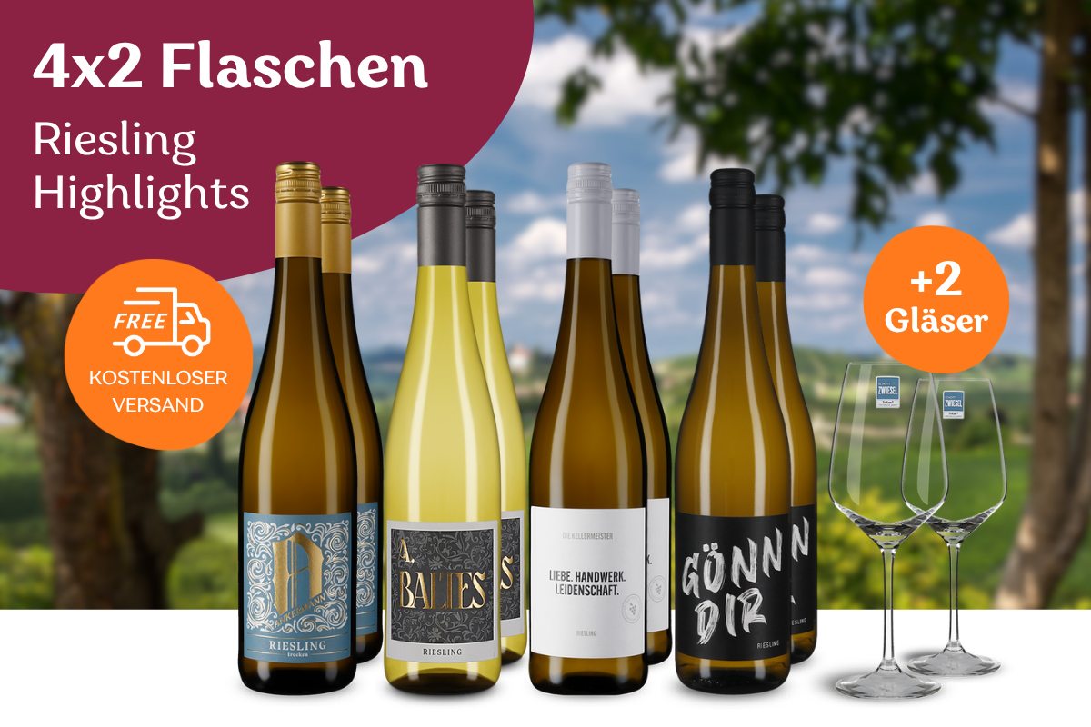 8 Flaschen Riesling-Premium-Selektion + 2 Gläser